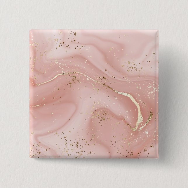 Blush Pink Marble Gold Glitter Abstract Pattern 2 Inch Square Button (Front)