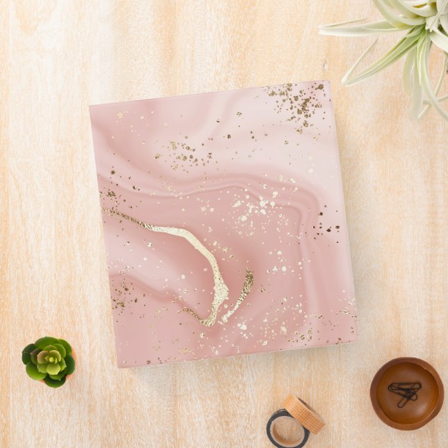 Blush Pink Marble Gold Glitter Abstract Pattern Binder (In Situ)