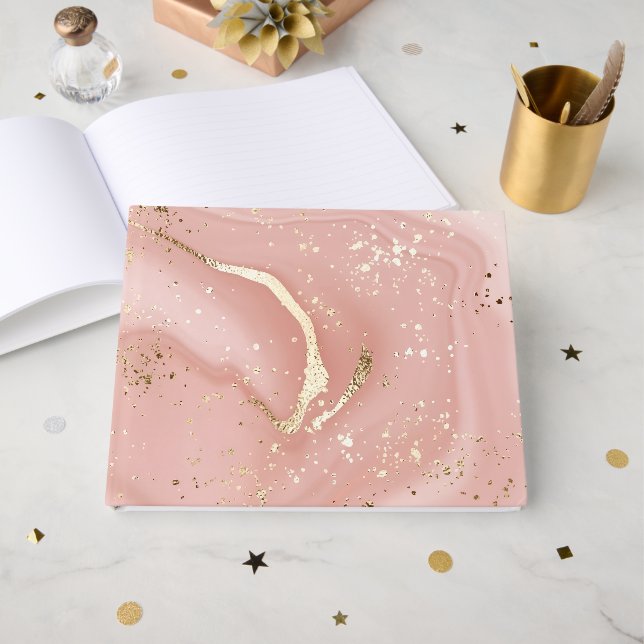 Blush Pink Marble Gold Glitter Abstract Pattern Guest Book (Front Open)