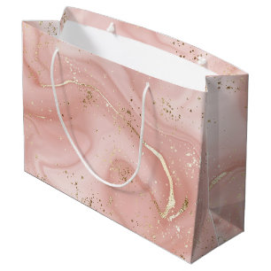 Blush Pink Marble Gold Glitter Abstract Pattern Large Gift Bag