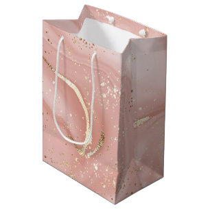 Blush Pink Marble Gold Glitter Abstract Pattern Medium Gift Bag