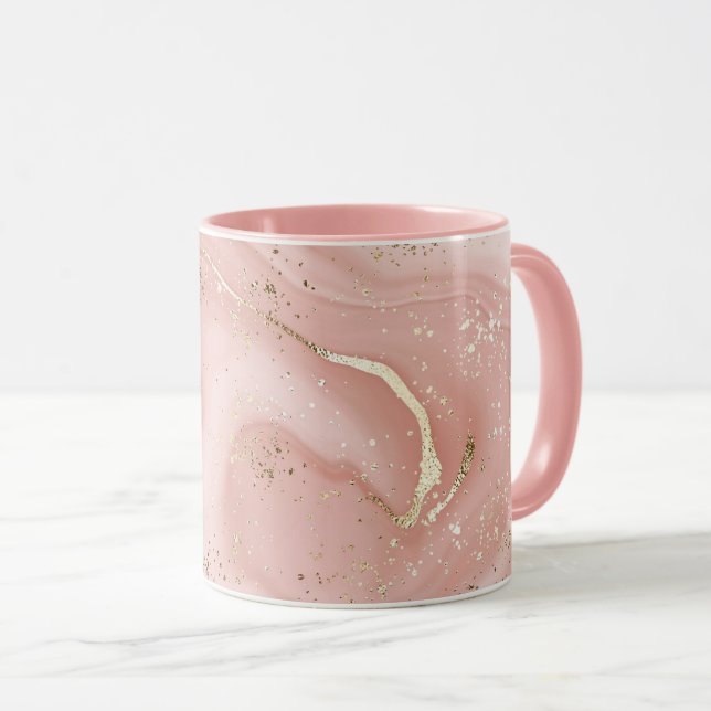 Blush Pink Marble Gold Glitter Abstract Pattern Mug (Front Right)