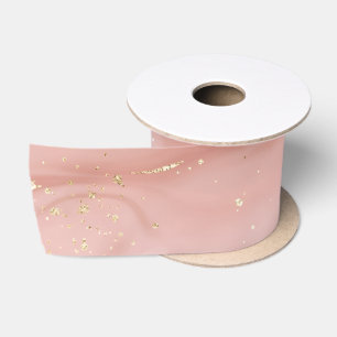 Blush Pink Marble Gold Glitter Abstract Pattern Satin Ribbon