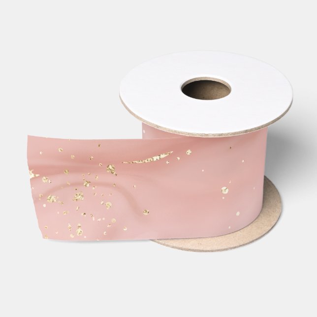 Blush Pink Marble Gold Glitter Abstract Pattern Satin Ribbon (Spool)