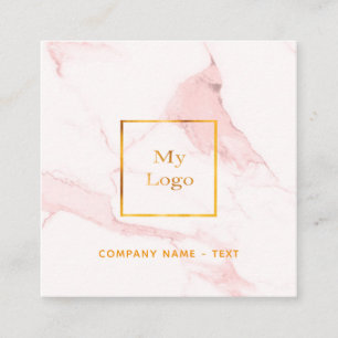 Blush pink marble gold logo elegant QR code Square Business Card