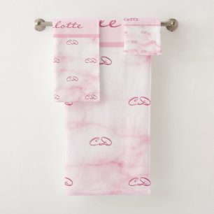 Blush pink marble monogram initials pattern name bath towel set