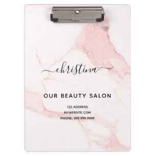 Blush pink marble name elegant business clipboard