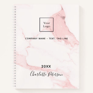 Blush pink marble name elegant business logo notebook