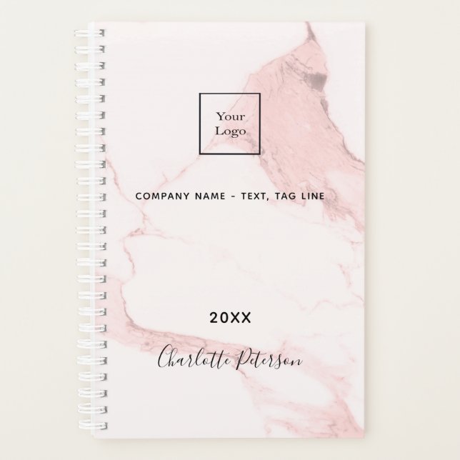 Blush pink marble name elegant business logo planner (Front)