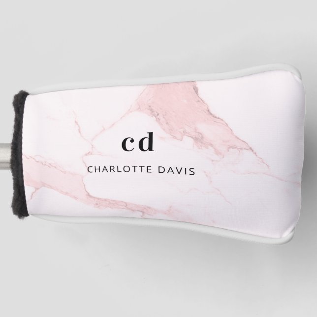 Blush pink marble name monogram initials golf head cover (Front)
