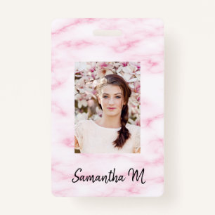 Blush pink marble photo name minimalist badge