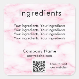 Blush pink marble product ingredient qr code label