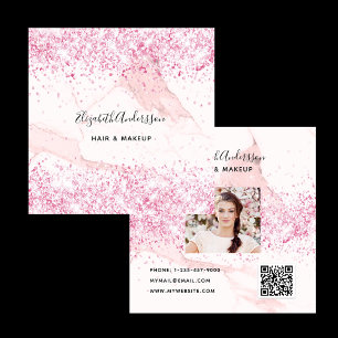 Blush pink marble profile photo qr code square business card