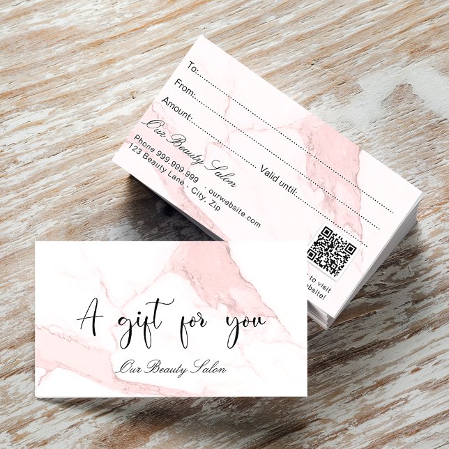 Blush pink marble qr code gift certificate (Creator Uploaded)
