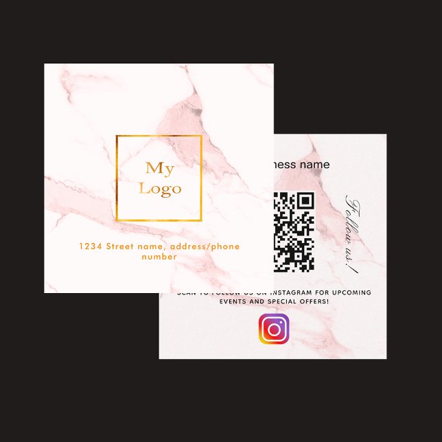 Blush pink marble qr code instagram follow us square business card (Creator Uploaded)