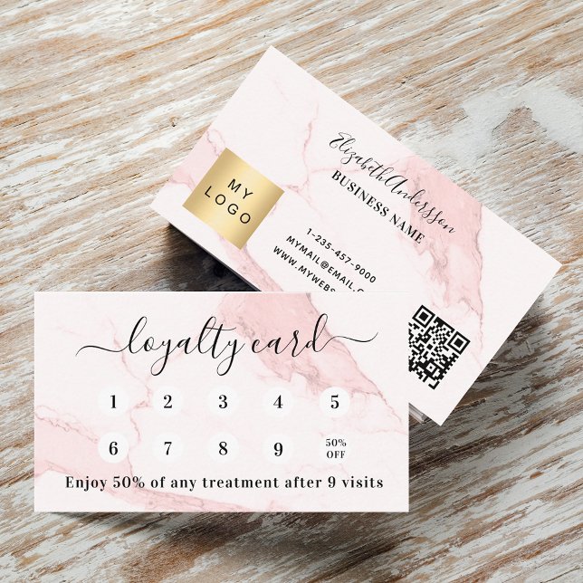 Blush pink marble qr code logo loyalty card (Creator Uploaded)