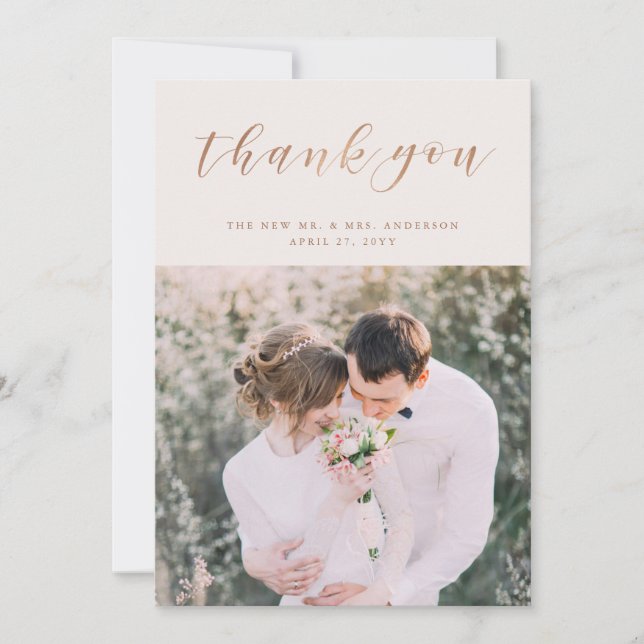 Blush Pink Marble | Wedding Photo Thank You Card (Front)