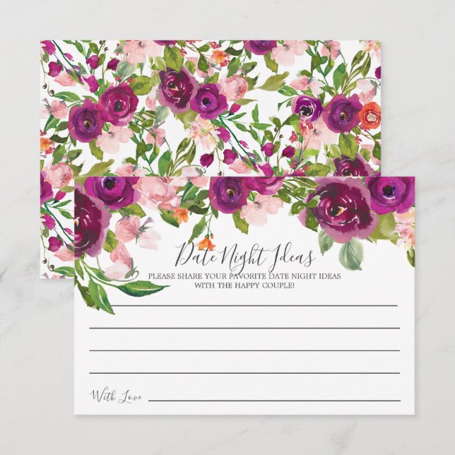 Blush Pink & Marsala Floral Date Night Ideas Card (Front/Back)