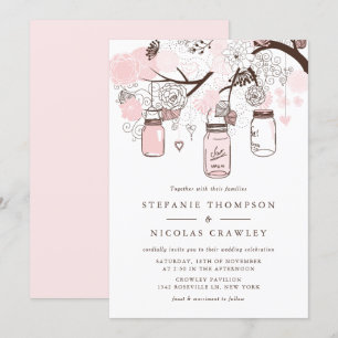 Blush Pink Mason Jars & Flowers Wedding Invitation
