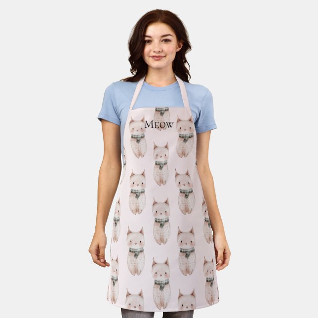 Blush Pink Meow Cat  Apron (Worn)