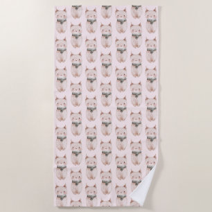 Blush Pink Meow Cat  Beach Towel