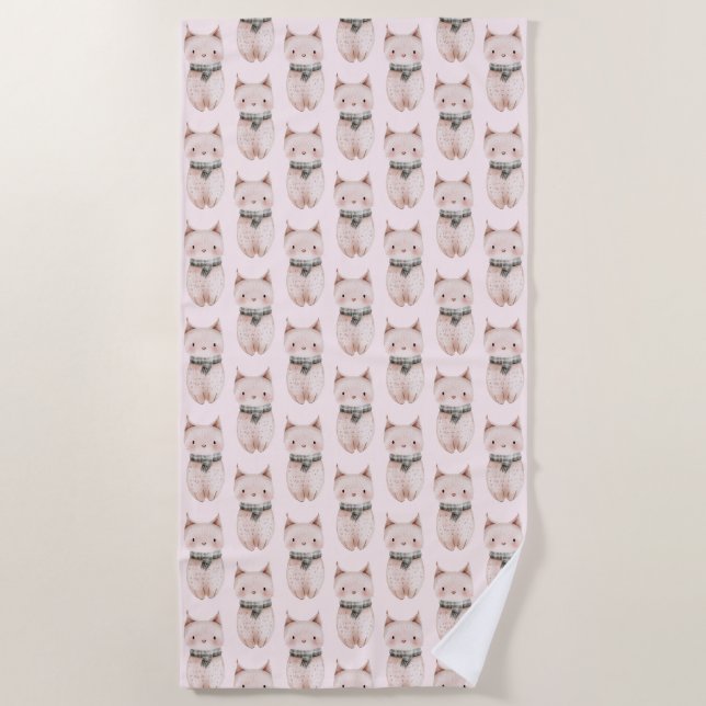 Blush Pink Meow Cat  Beach Towel (Front)