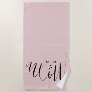 Blush Pink Meow Cat Beach Towel
