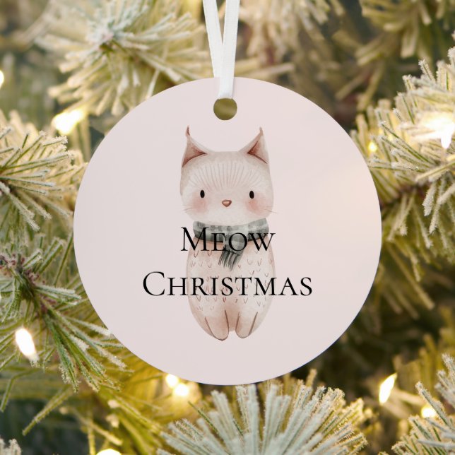 Blush Pink Meow Christmas Cat Gift Metal Ornament (Insitu)