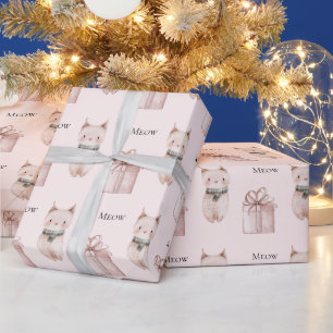 Blush Pink Meow Christmas Cat Gift Wrapping Paper