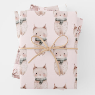 Blush Pink Meow Christmas Cat Gift Wrapping Paper Sheet