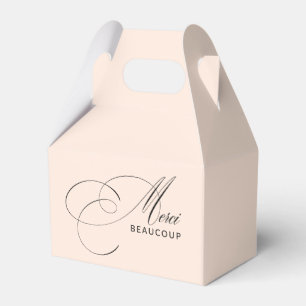 Blush Pink Merci Beaucoup Elegant Calligraphy Favor Box