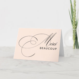 Blush Pink Merci Beaucoup Elegant Calligraphy Thank You Card