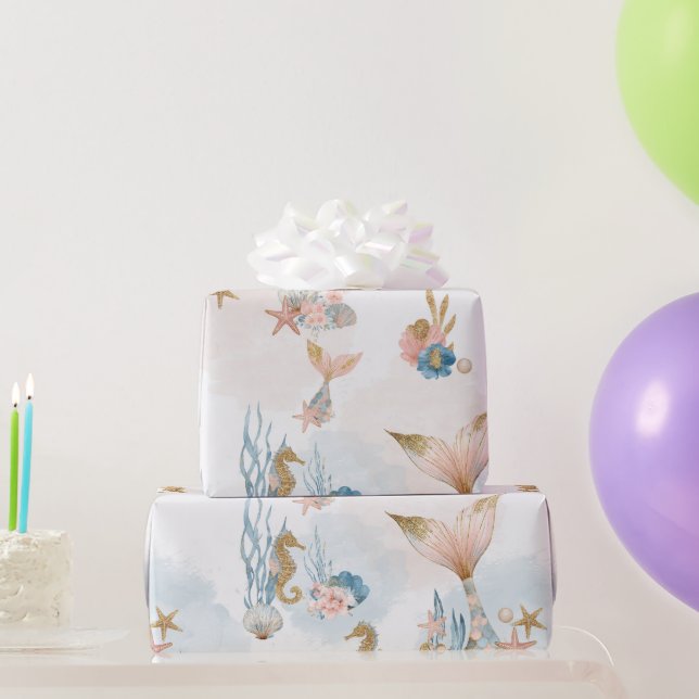 Blush Pink Mermaid Tail Baby Shower Wrapping Paper (Party Gifts)