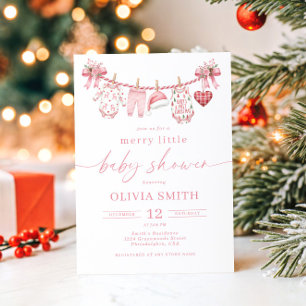 Blush Pink Merry Little Baby Shower Clothesline Invitation