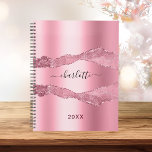 Blush pink metal agate marble name 2023 planner<br><div class="desc">Blush pink metal and agate,  marble stone print as background.  Personalize and add your name. The name is written with a modern hand lettered style script.</div>