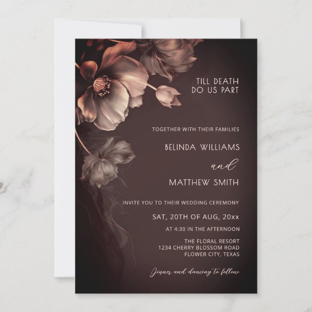 Blush Pink Metallic 3D Flowers Wedding Invitation (Front)