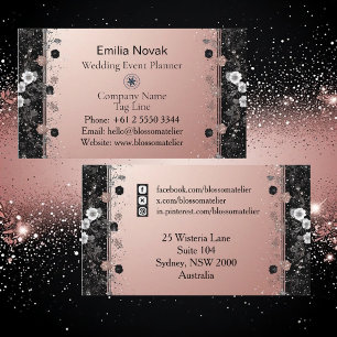 Blush Pink Metallic Silver Glitter Floral Modern  Business Card