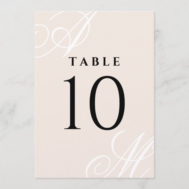 Blush Pink Minimal Elegant Monogram Table Numbers (Front)