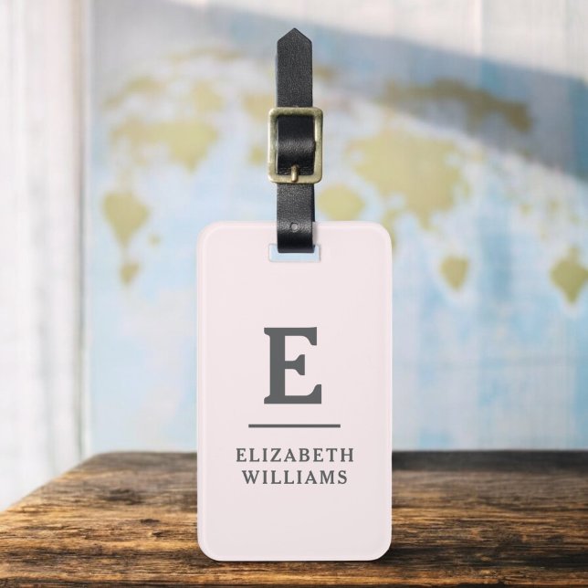Blush Pink Minimal Modern Monogram  Luggage Tag (Creator Uploaded)