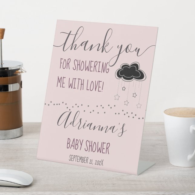 Blush Pink Minimal Modern Thank You Baby Shower  Pedestal Sign (In SItu)