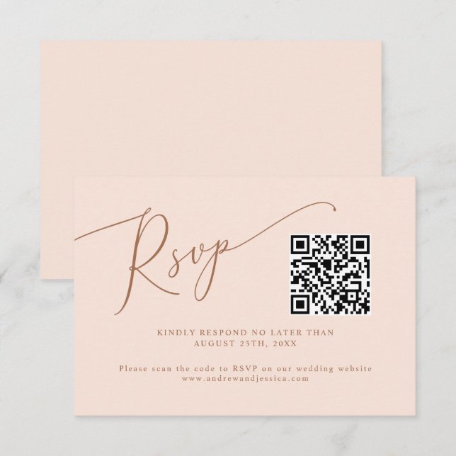 Blush Pink Minimal Wedding QR Code  RSVP Card (Front/Back)