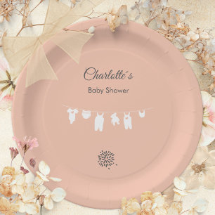 Blush Pink Minimalist Baby Girl Shower Paper Plate
