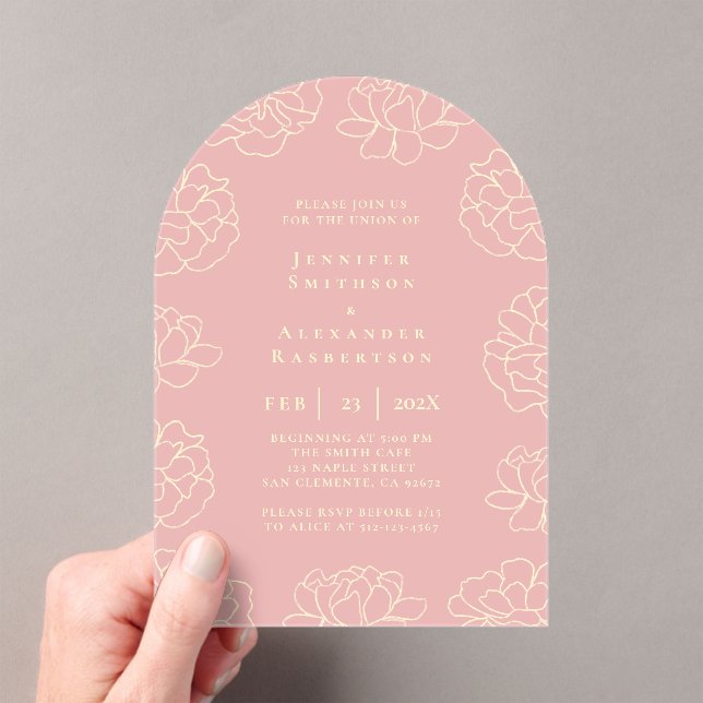 Blush Pink Minimalist Botanical Wedding Invitation (Insitu (Handheld))