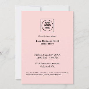 Blush Pink Minimalist   Custom Business Event Logo Invitation