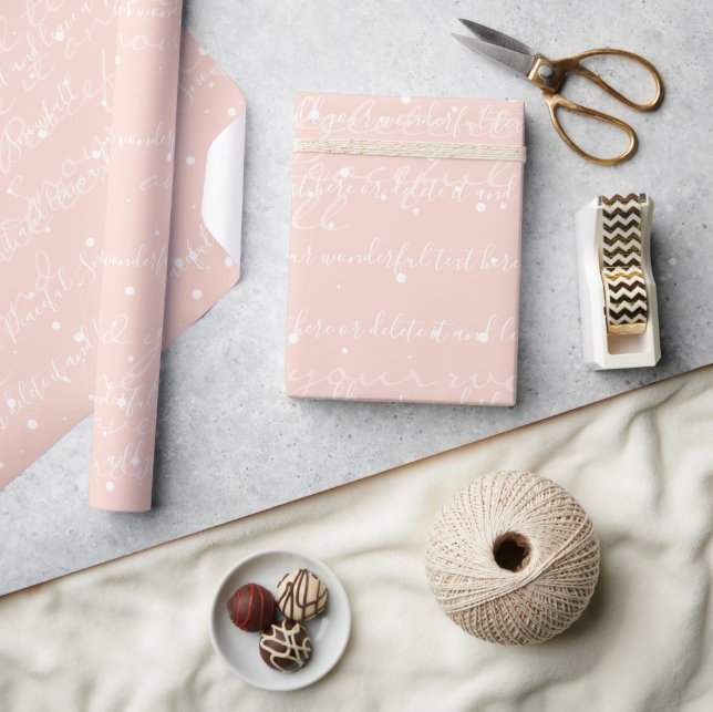Blush Pink Minimalist Custom Script Text Snowfall Wrapping Paper (Crafts)
