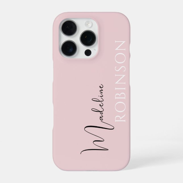 Blush Pink Minimalist Modern Script Monogram iPhone Case (Back)