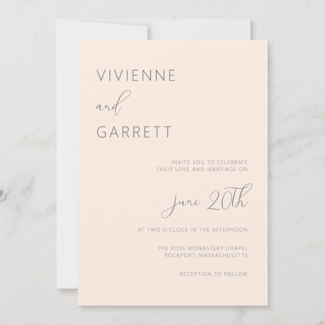Blush Pink Minimalist Modern Simple Wedding Invitation (Front)