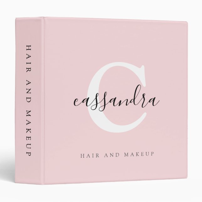 Blush Pink Minimalist Monogram Client Portfolio Binder (Front/Spine)