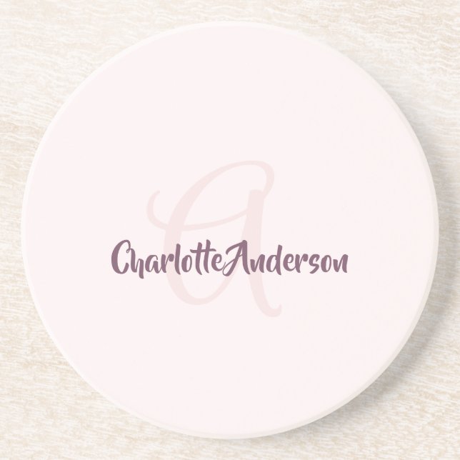 Blush Pink Minimalist Monogram Coaster (Front)