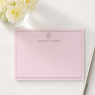 Blush Pink Minimalist Monogram Name Flat Note Card